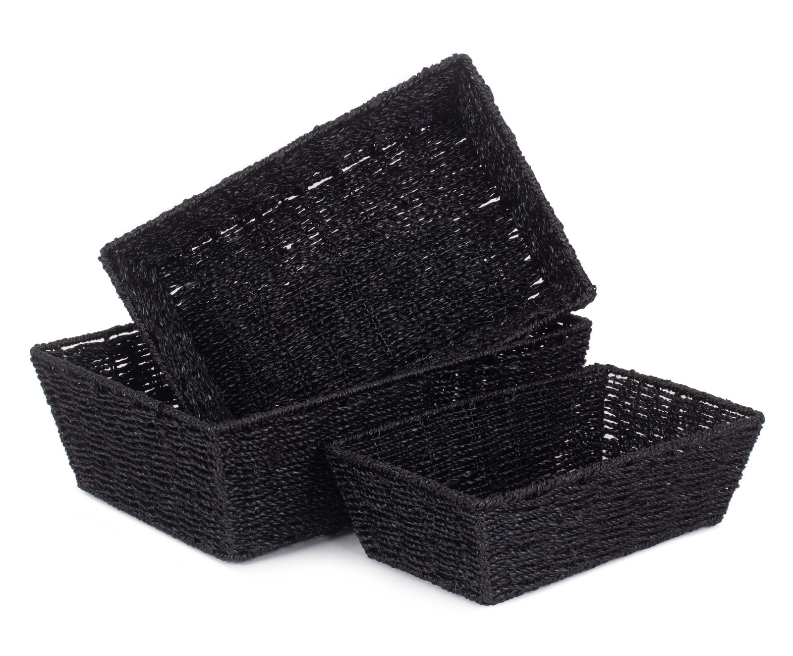 Black Paper Rope Tray | Set-of-3 | Black