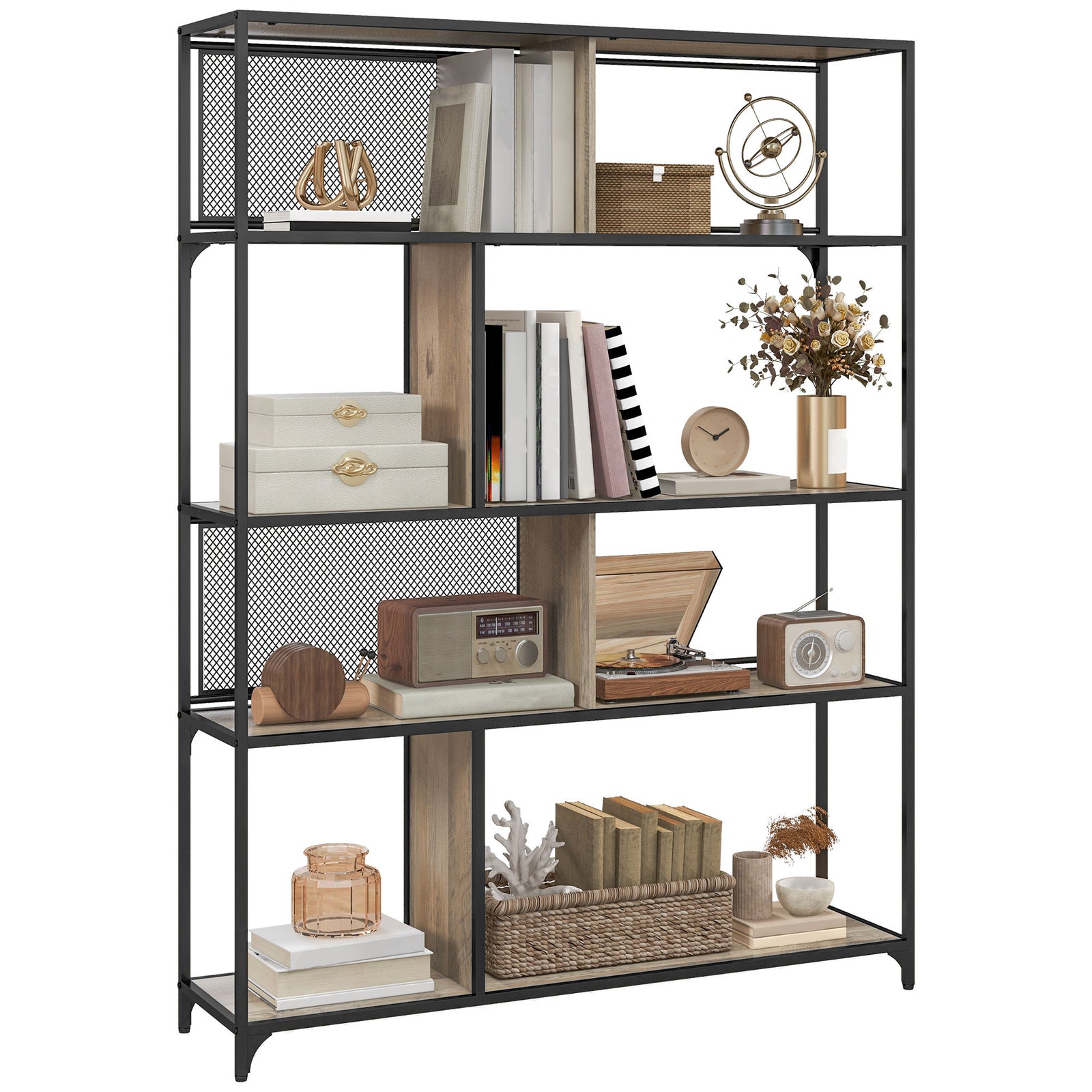 Industrial 5 Tier Book Shelf With Sliding Mesh Doors