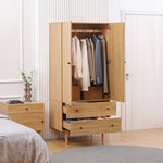 2 Door Wardrobe With 2 Drawers Hanging Rail Clothes Storage