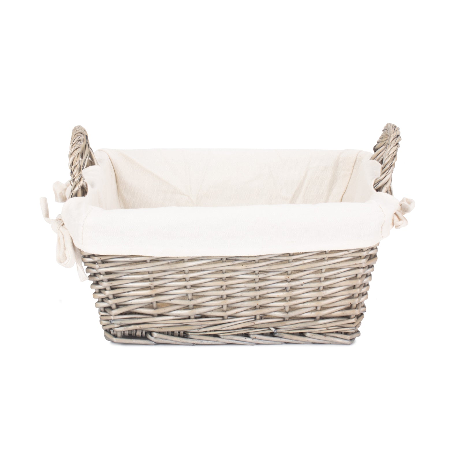 Wicker Antique Wash Handled Lined Storage Basket | Medium | White