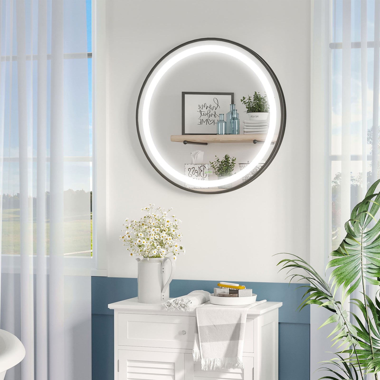 Wall Mounted Round Led Bathroom Mirror 3 Light Colours