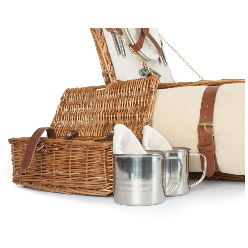 Wicker Deluxe Fully Fitted Traditional Picnic Basket | 2-Person | White