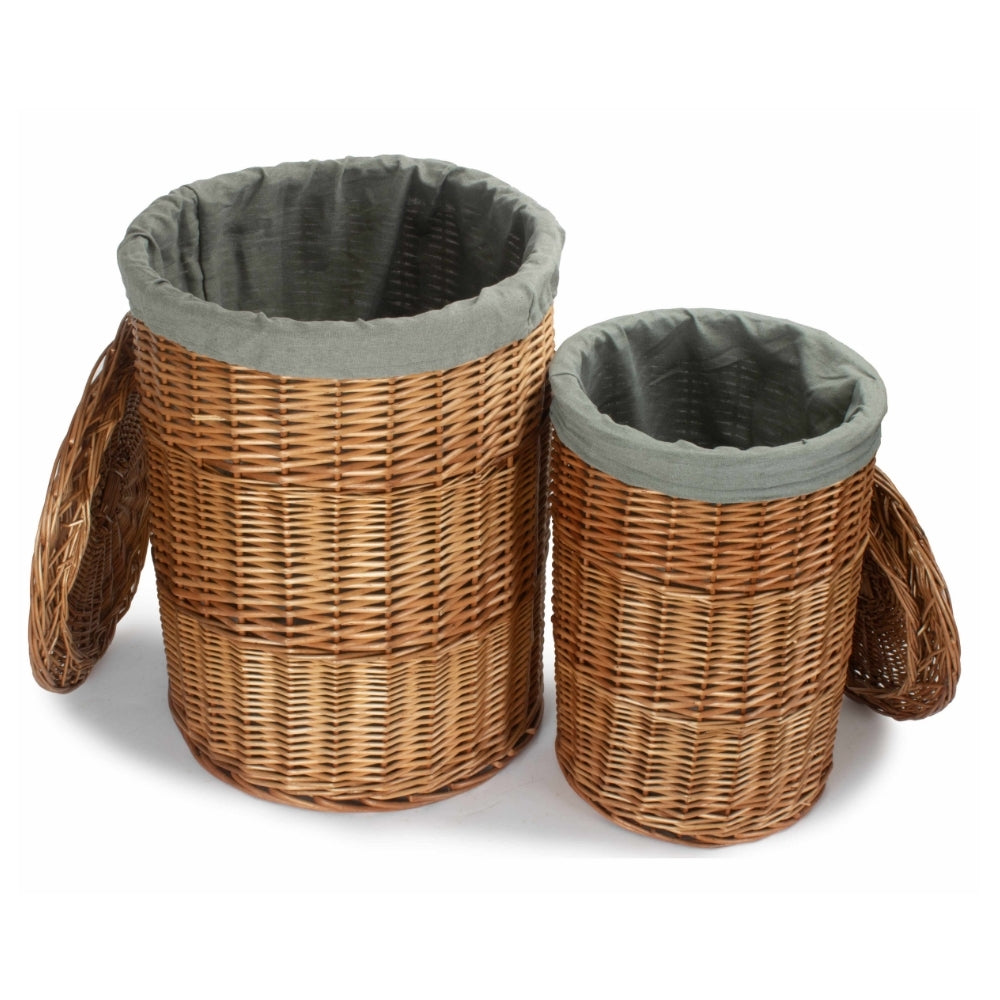 Red Hamper Light Steamed Round Linen Basket With Grey Sage Lining