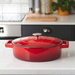 Cast Iron Casserole Set Of 3 20 Cm 26cm & 28cm / 2.8l 4.3l & 5.8l Dishes Oven Proof Enamelled Cast Iron Pans With Lids | Red