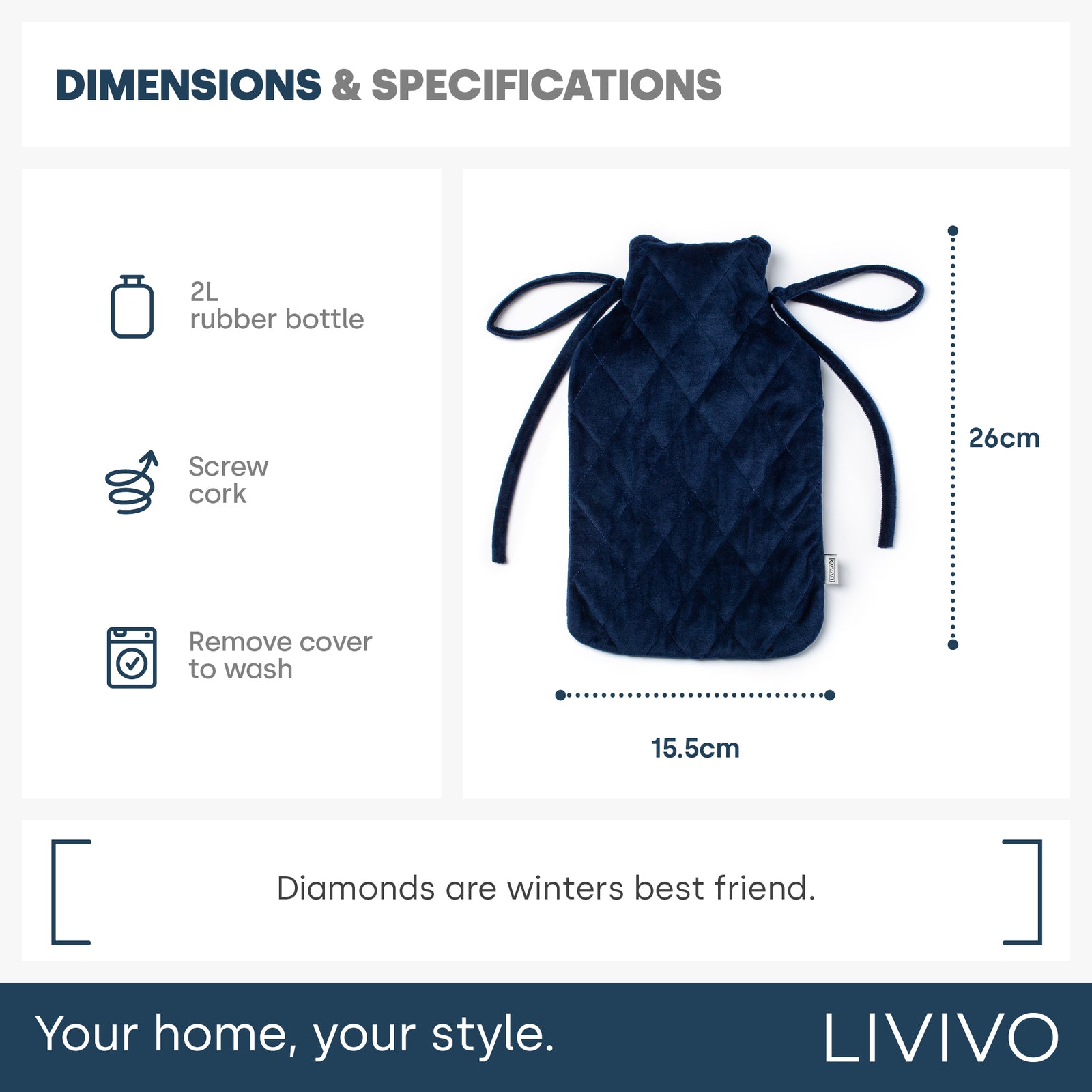 Diamond Hot Water Bottle - Navy