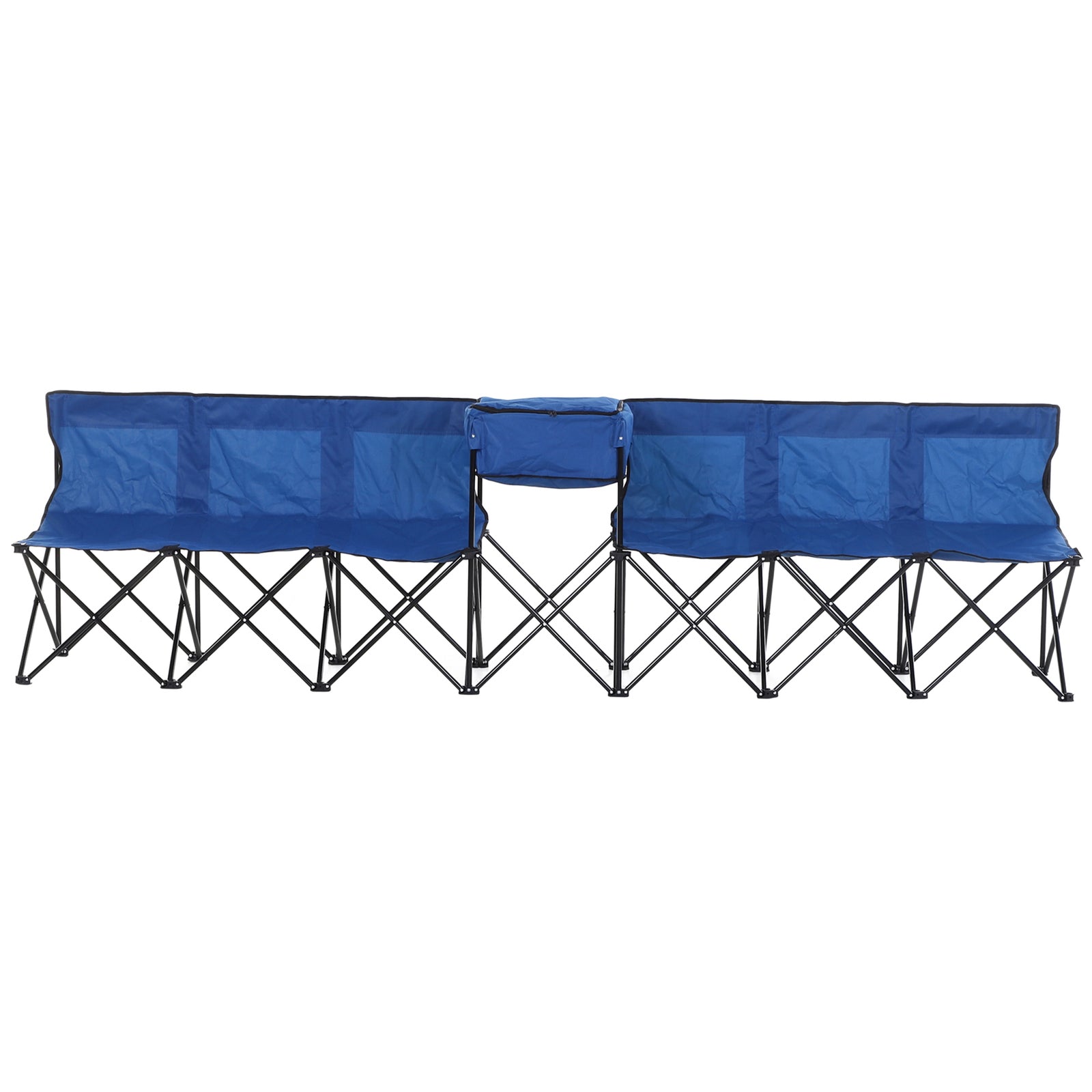 6 Seat Camping Bench Folding Portable Outdoor W/ Cooler Bag | Blue