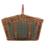 Elegant Blue Tweed Fitted Picnic Wicker Basket | 4-Person | Green