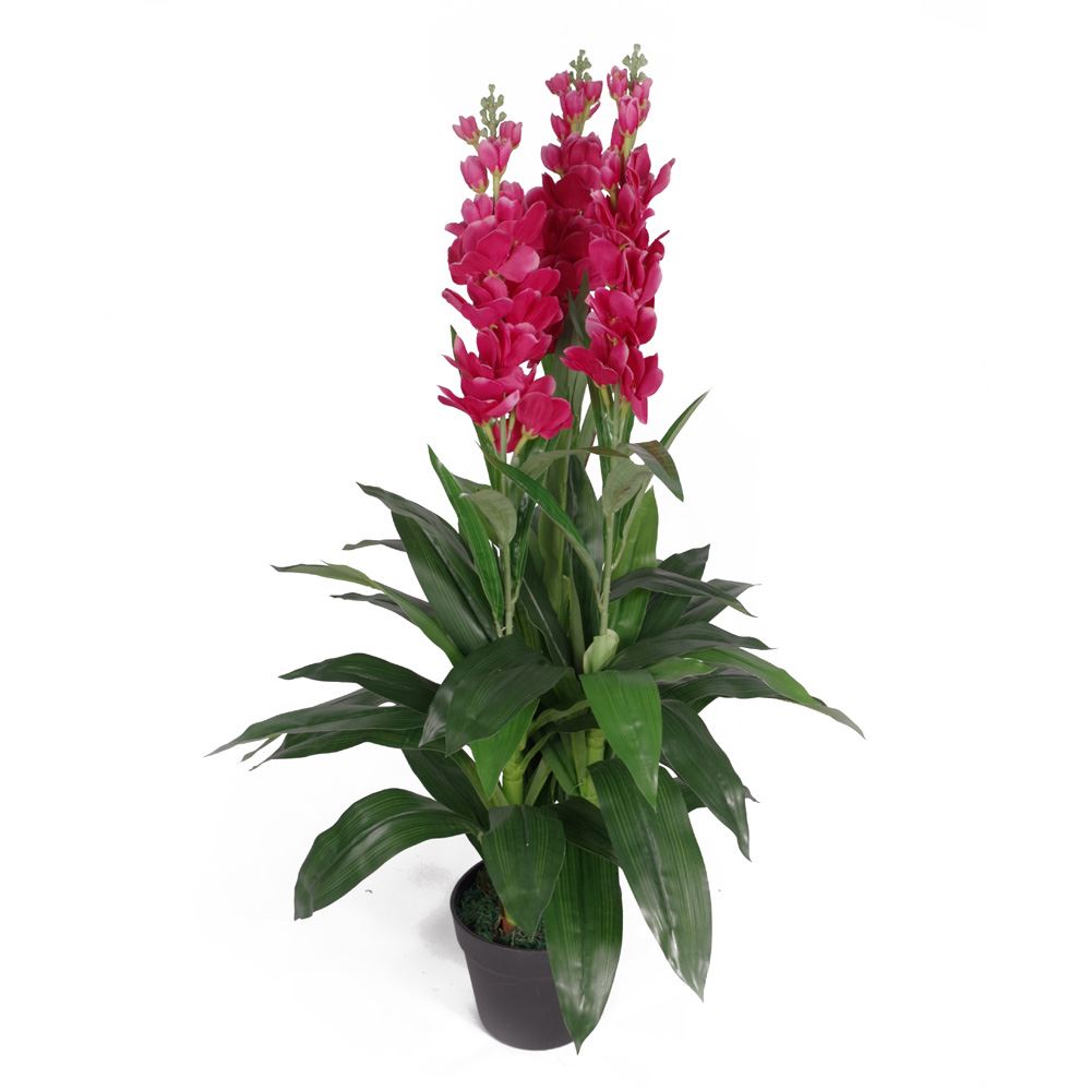 Leaf Artificial 100cm Cymbidium Orchid Plant - Extra Large - Purple Flowers