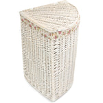 Corner White Wash Laundry Hamper With Garden Rose Lining | Set-of-2 | Pink