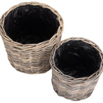 Red Hamper Rattan Round Planter With Plastic Lining