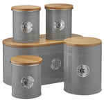 Kitchen Storage Set 5 Piece With Bamboo Lids   Grey