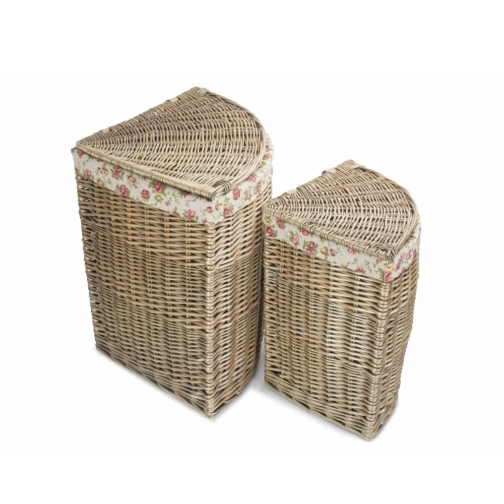 Red Hamper Rose Cotton Lined Antique Wash Wicker Corner Laundry Basket