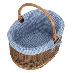Red Hamper Blue Checked Lined Country Oval Wicker Shopping Basket