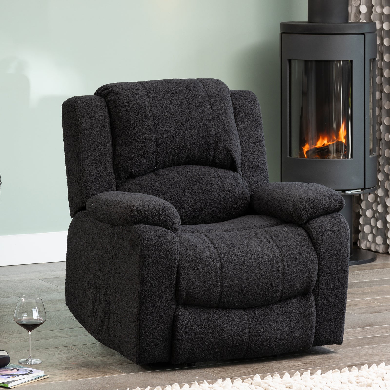 Ellington Boucle Fabric Electric Lift Assist Recliner With Massage And Heat | 1 | Dark Gray