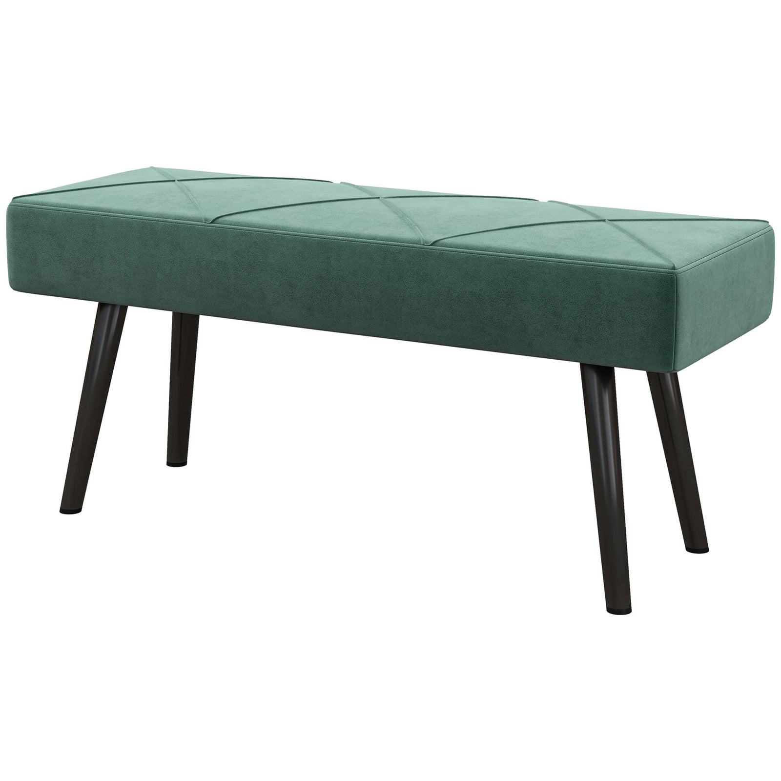 End Of Bed Bench Upholstered Hallway Bedroom With Steel Legs | One Size | Green