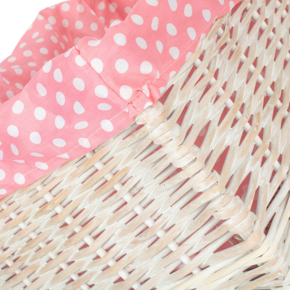 Wicker Pink Spotty Lined Storage Basket | Large | Pink