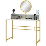 Dressing Table Vanity Makeup Desk W/ Faux Marble Steel Frame