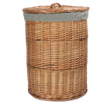 Light Steamed Round Linen Basket With Grey Sage Lining | Small