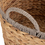 Round Water Hyacinth Basket With Grey Rope Border | Large | Brown