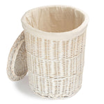 White Oatmeal Cotton Lined Round White Wash Laundry Basket | Small | White