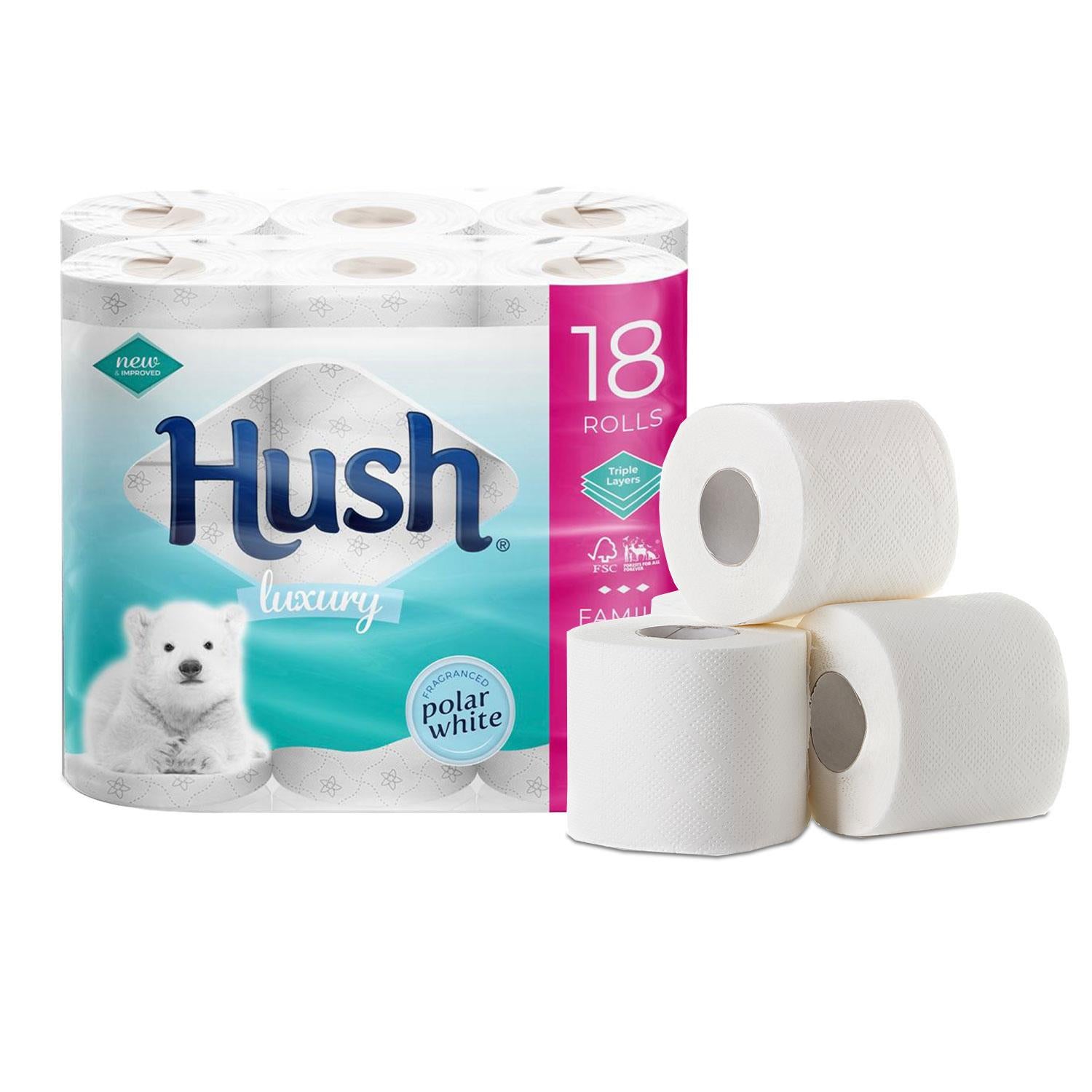 Luxury White 3 Ply Scented Core Bathroom Tissues, 18 Rolls