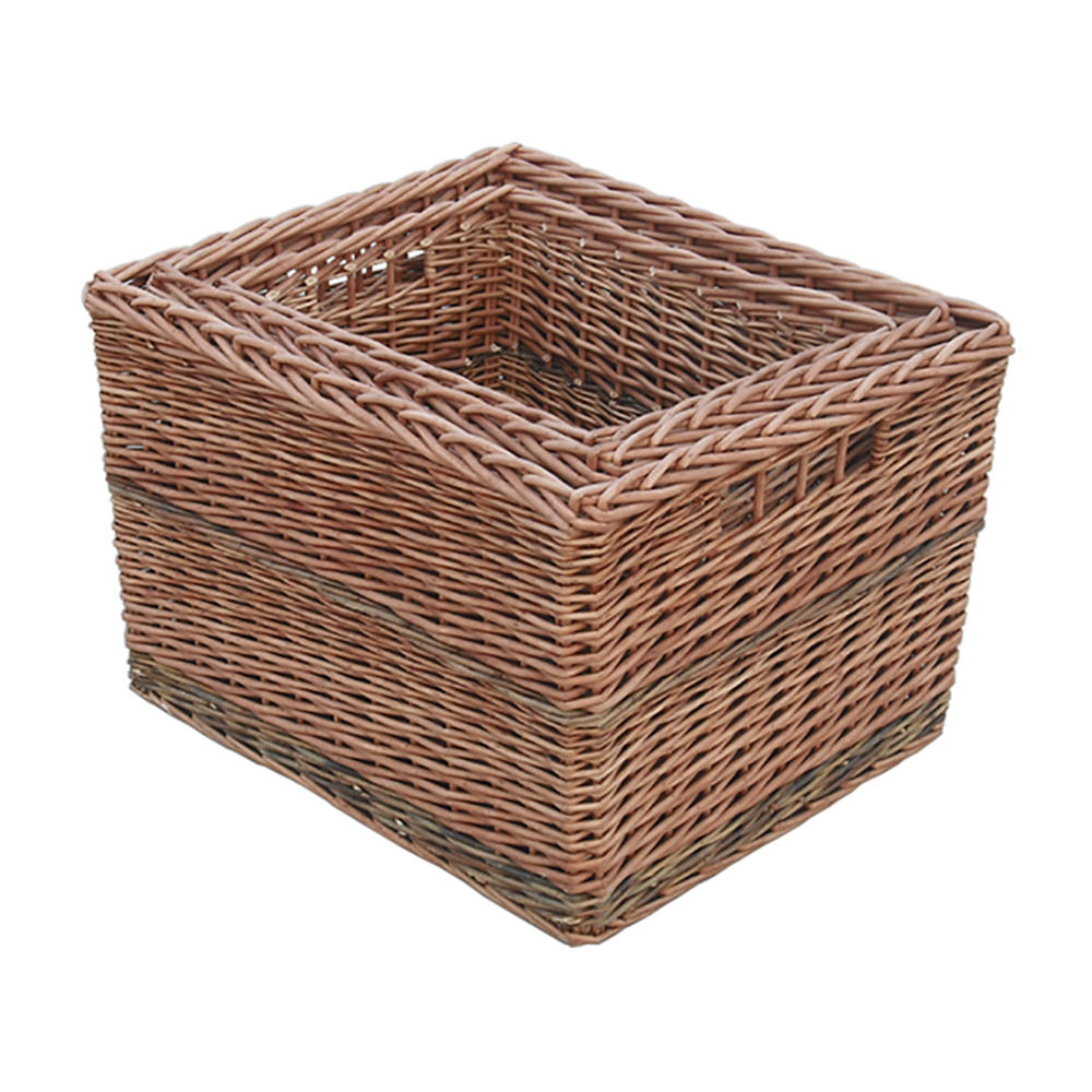 Red Hamper Wicker Set Of 3 Somerset Rectangular Log Baskets