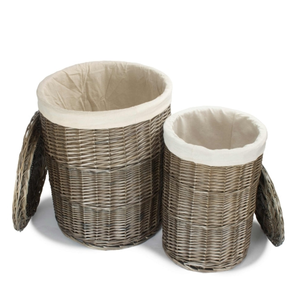 Red Hamper Cotton Lined Wicker Antique Wash Round Laundry Baskets