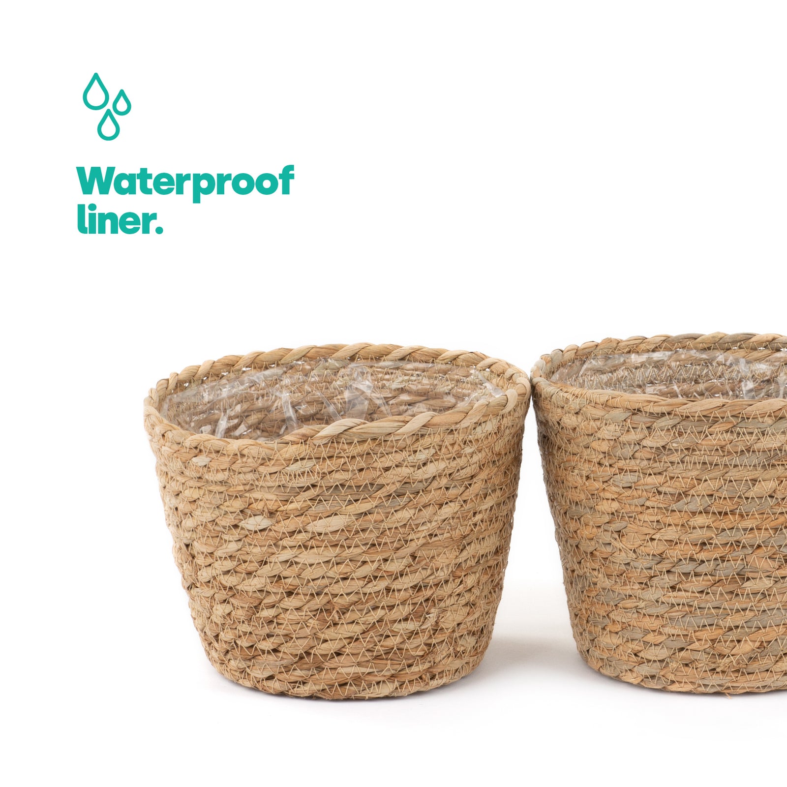 18cm Medium Seagrass Plant Pots Set Of 3