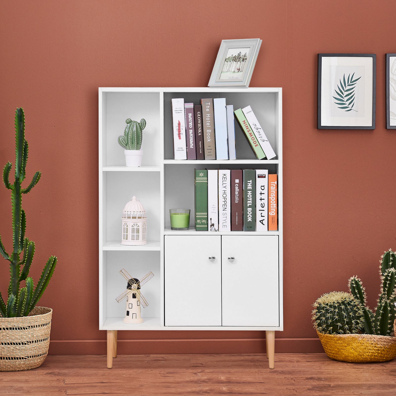 Cabinet Shelves Bookcase Storage Unit Free Standing White