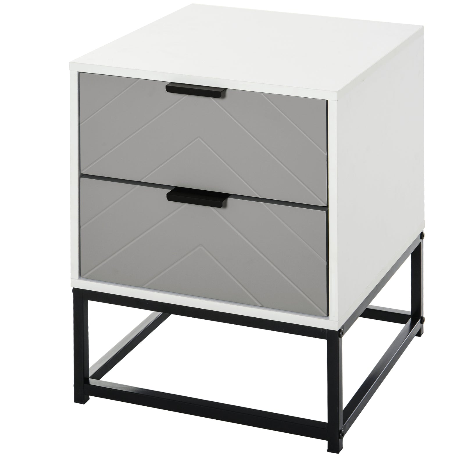 Bedside Cabinet With Metal Base And 2 Drawer Storage