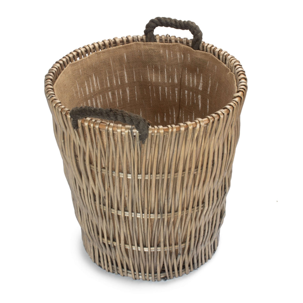 Red Hamper Wicker Tall Grey Round Hessian Lined Log Basket