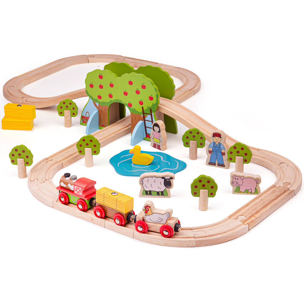 Wooden Farm Train Set - 44 Pieces