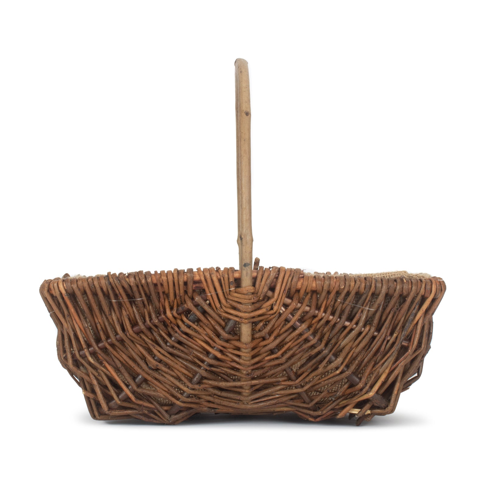 Wicker Rectangular Unpeeled Willow Garden Trug With Hessian Lining | Small | Brown