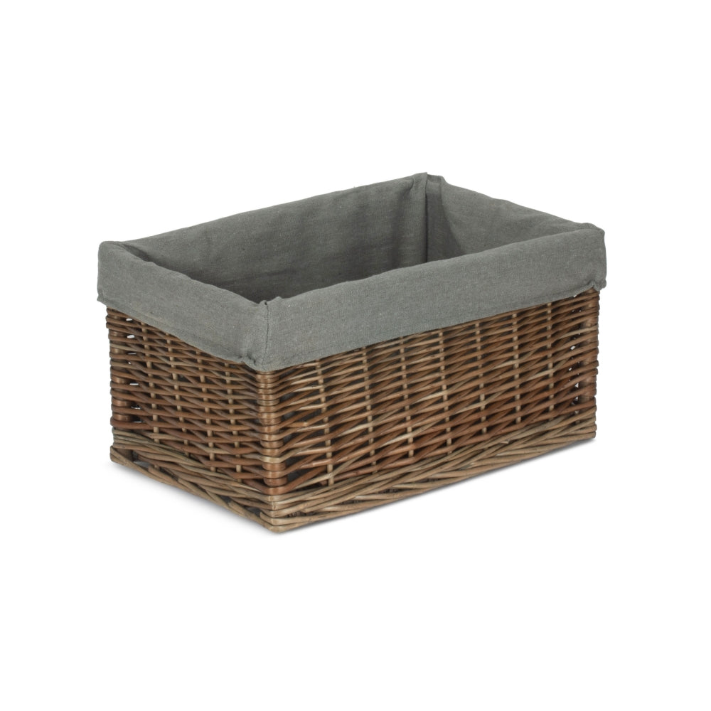 Antique Wash Grey Cotton Grey Lined Willow Storage Baskets | Medium | Gray