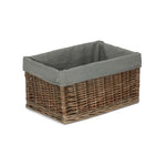 Antique Wash Grey Cotton Grey Lined Willow Storage Baskets | Medium | Gray