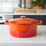 Cast Iron Casserole Dish 26cm Oven Proof Enamelled Pan With Lid | Orange