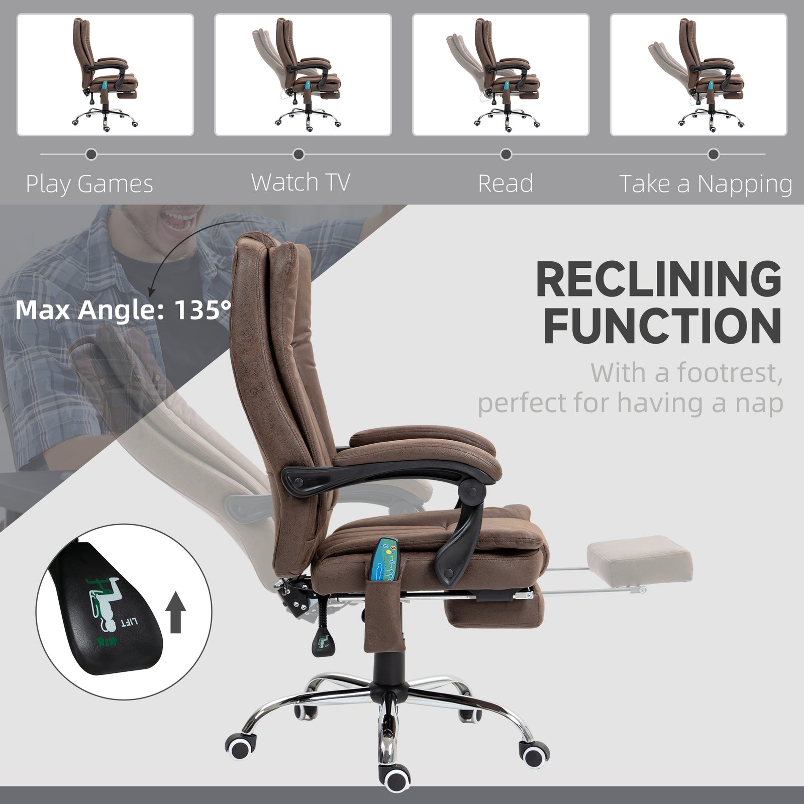 Massage Office Chair Microfibre Arms | Brown