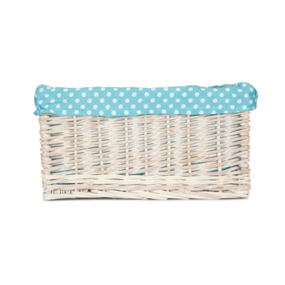 Wicker Blue Spotty Lined Open Storage Basket | Large | Blue