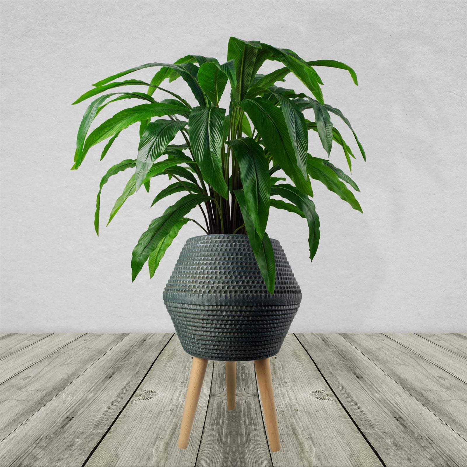 Leaf Large Composite Blue Grey Planter With Stand