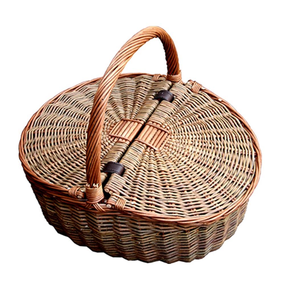 Wicker Two Tone Double Lidded Empty Picnic Basket