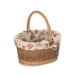 Garden Rose Lined Country Oval Wicker Shopping Basket | Small | Pink