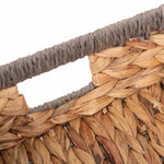 Shallow Rectangular Water Hyacinth With Grey Rope Border Storage Basket | Medium | Brown