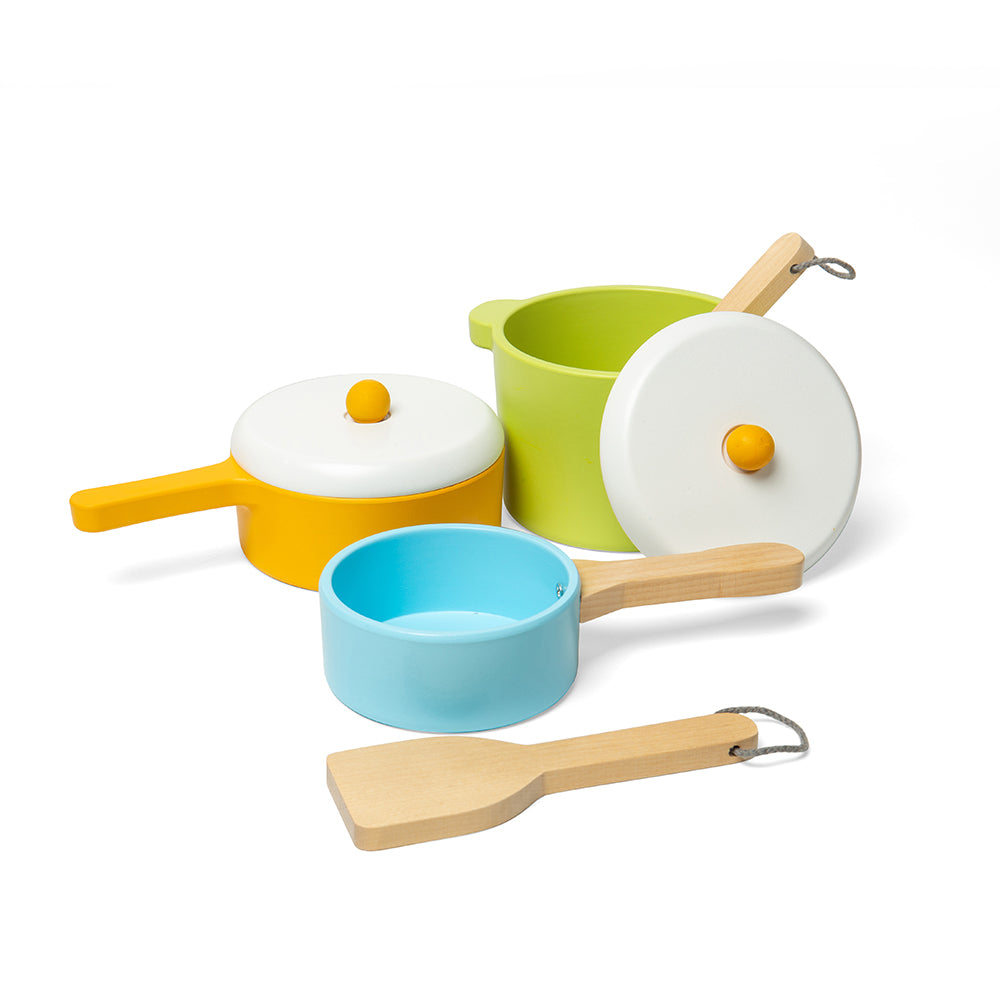 Wooden Pots & Pans Set With 2 Utensils