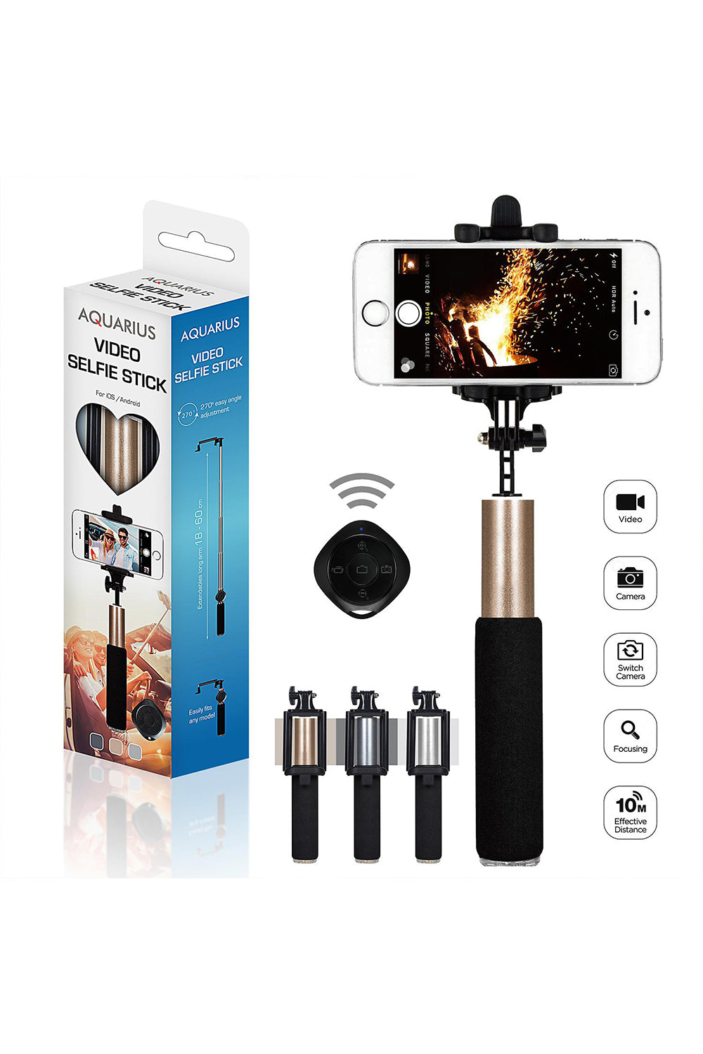 Selfie Stick With Video Function Gold