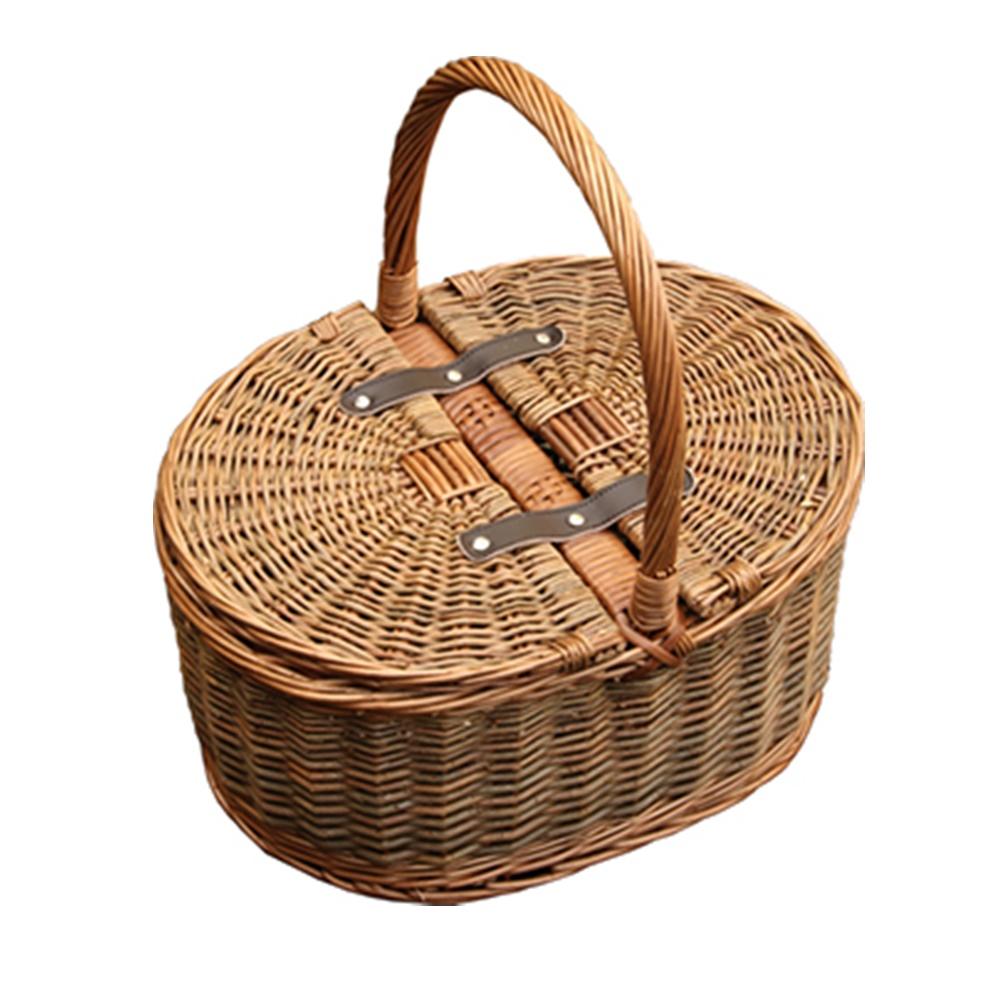 Wicker Two Tone Oval Picnic 2 Lids Empty Picnic Basket