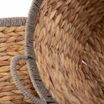 Round Water Hyacinth Basket With Grey Rope Border | Set-of-2 | Brown