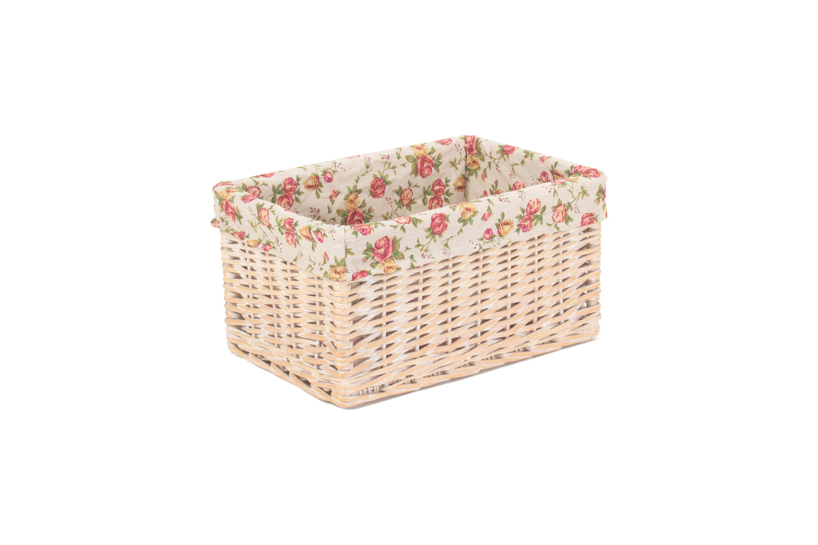 Wicker White Wash Garden Rose Lined Storage Basket | Medium | Red