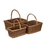 Rectangular Unpeeled Willow Shopping Basket | Set-of-3 | Brown