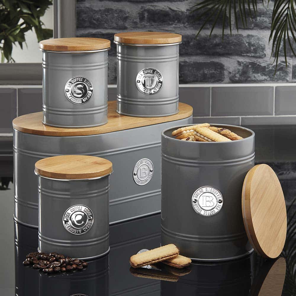 Kitchen Storage Set 5 Piece With Bamboo Lids   Grey