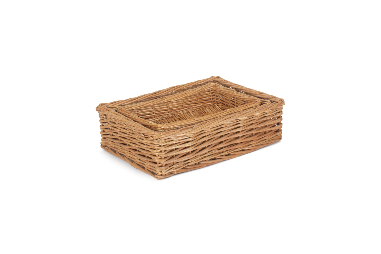 Wicker Straight Sided Rectangular Tray | Set-of-3 | Brown